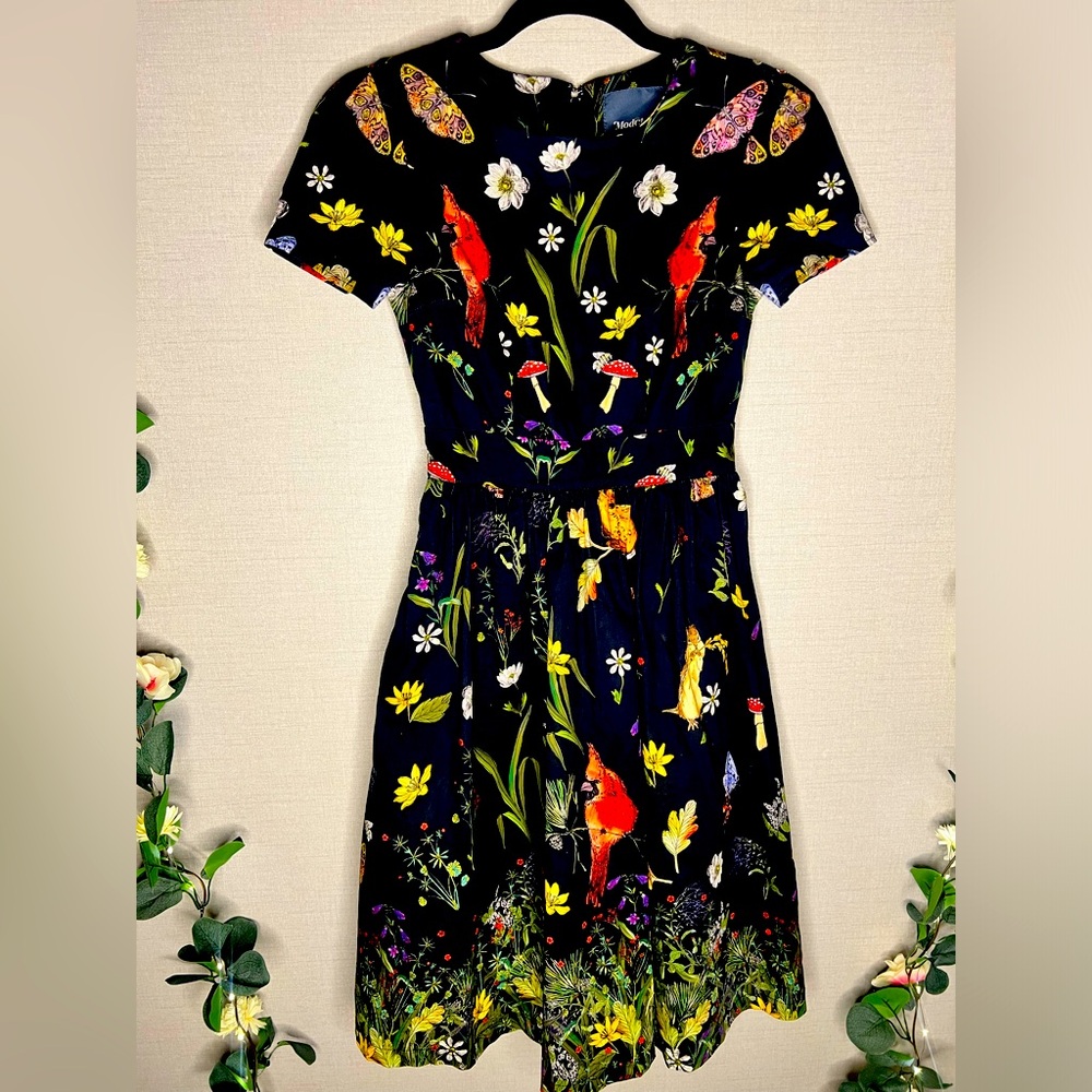 RARE HTF ModCloth Moxie Fit & Flare Forest Themed Dress XXS